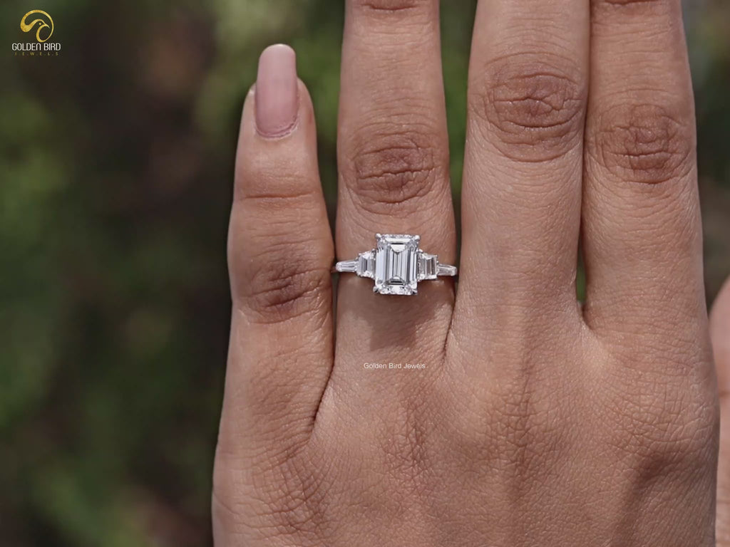 You tube Video Of Emerald And Tapered Baguette Lab Diamond Ring