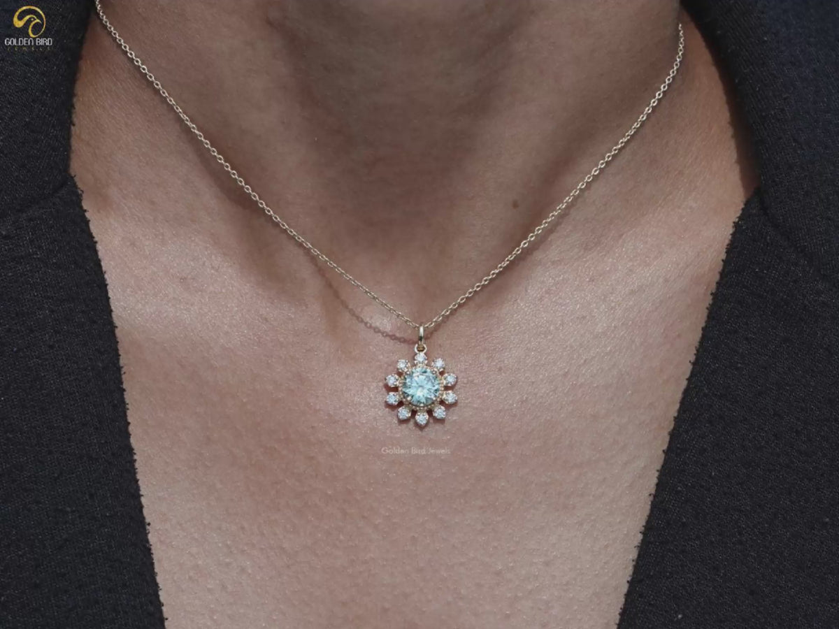 Round Cut Moissanite Flower Style Pendant