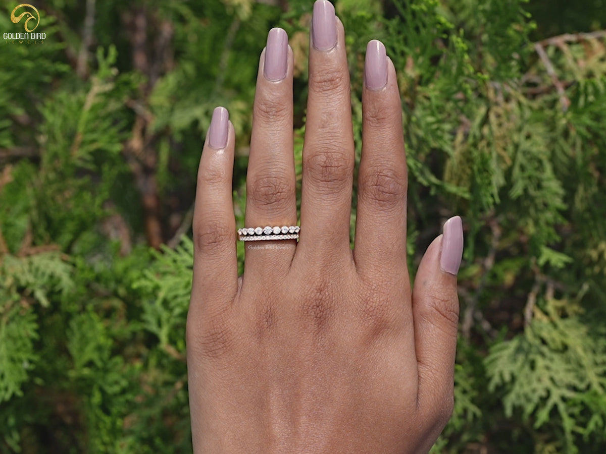Round Moissanite Two Row Half Eternity Matching Band