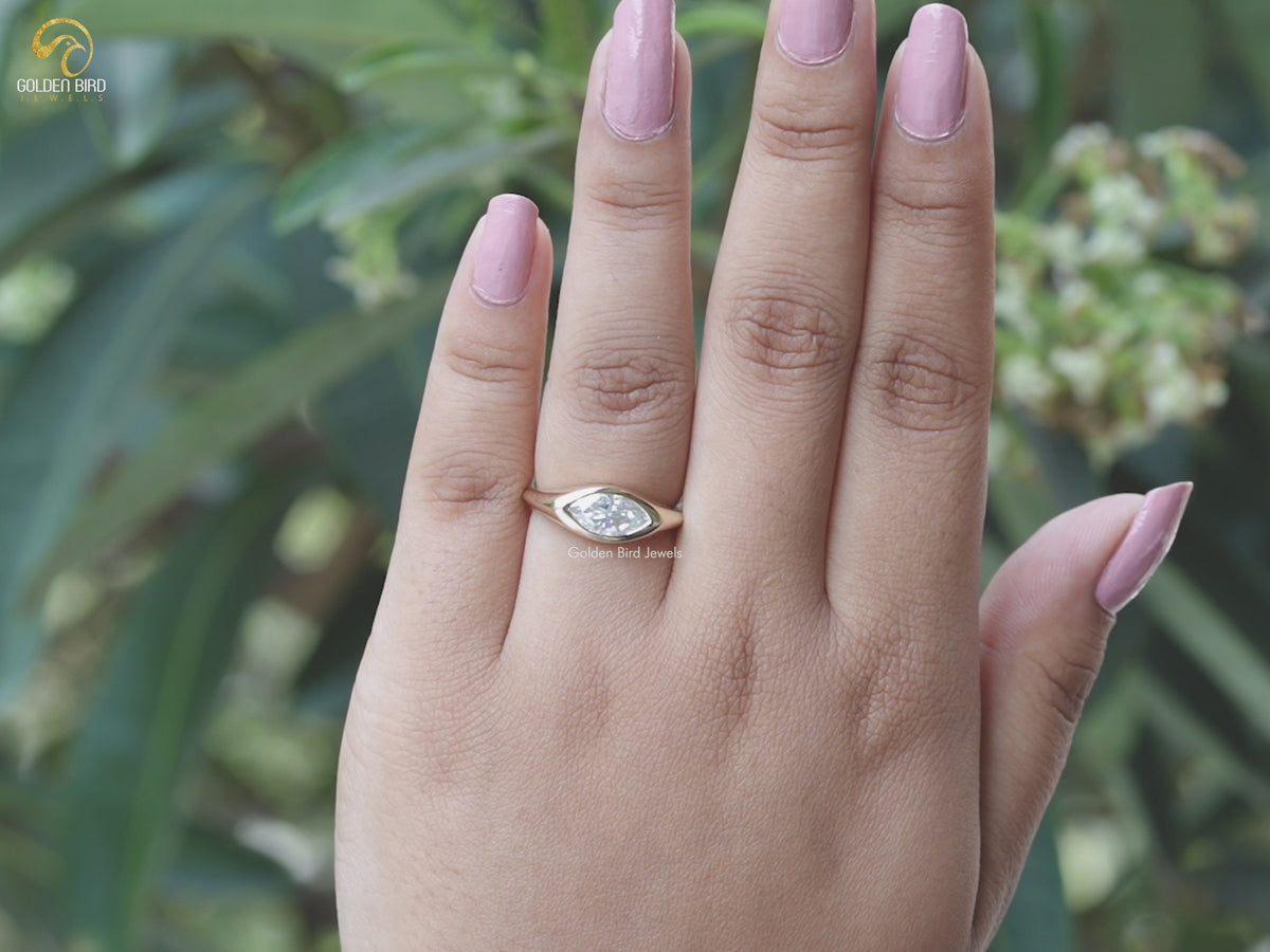 East West Marquise Cut Bezel Set Moissanite Ring