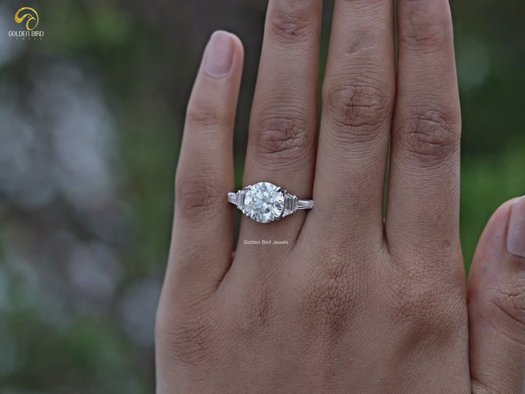 You tube Video Of Round And Step Cut Trapezoid Lab Diamond Ring