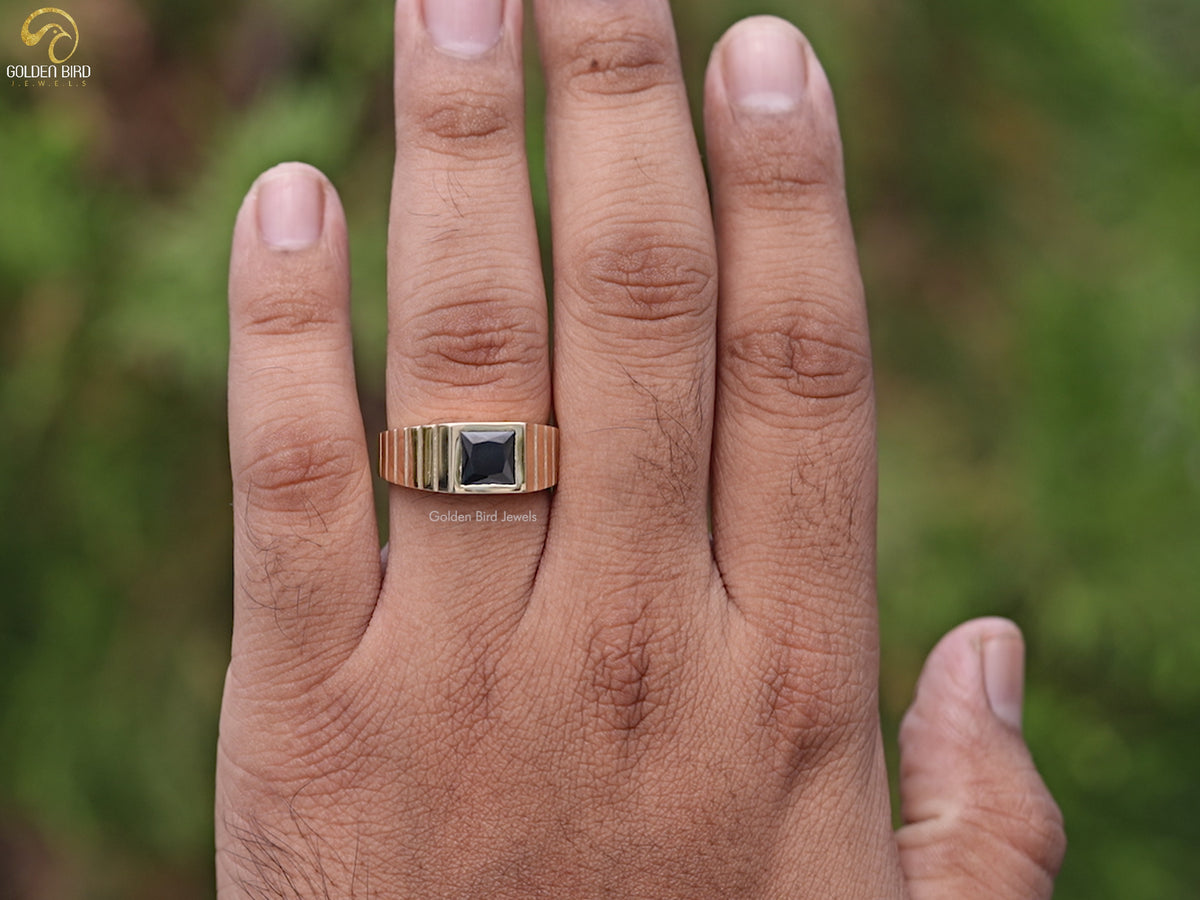 Princess Cut Black Gemstone Solitaire Men's Ring