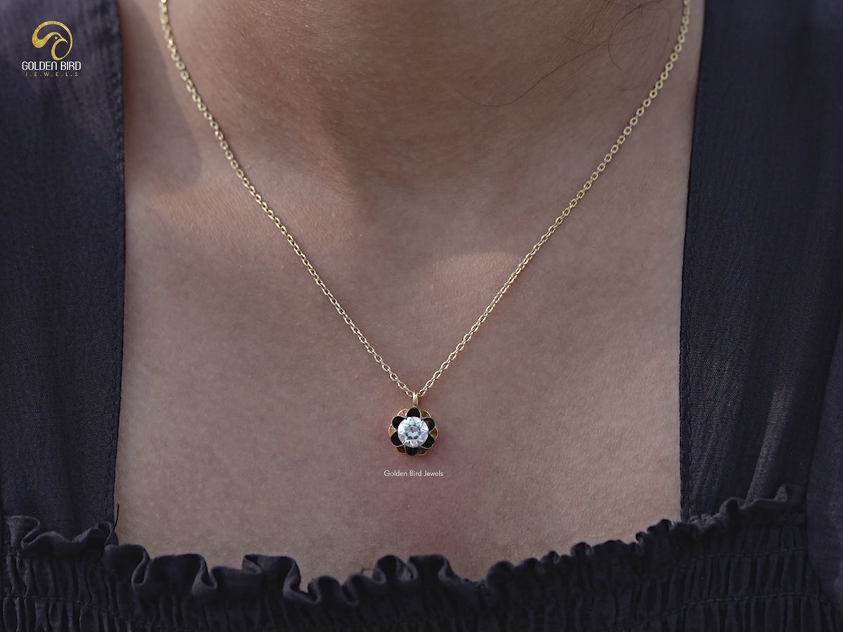 Old European Cut Round Moissanite Flower Style Pendant