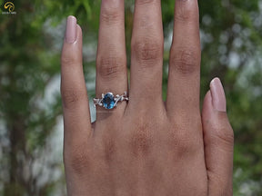 Sapphire Blue Oval Gemstone Leaf Style Ring