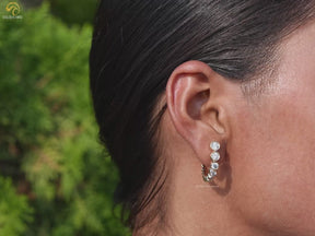 Round Graduated Lab Diamond C Hoop Earrings