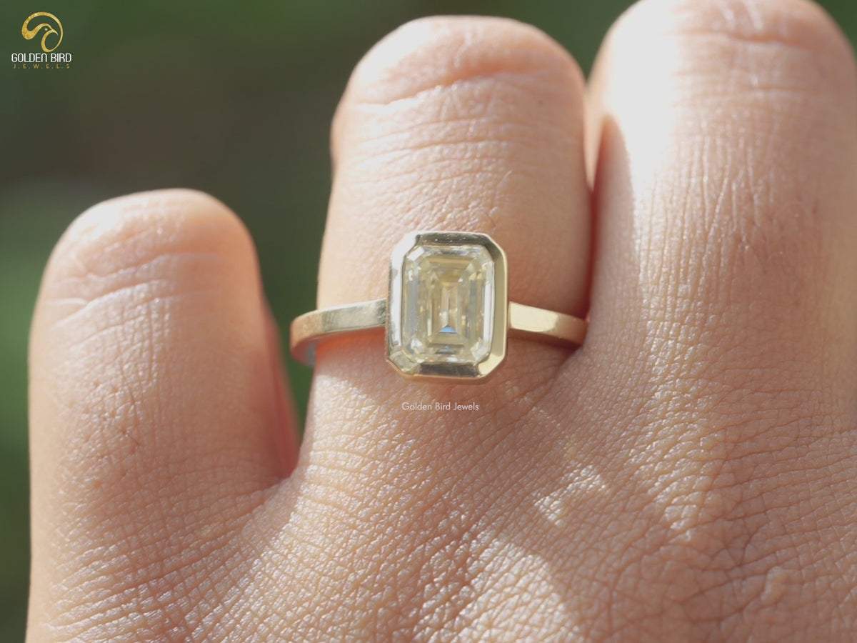 Moissanite Emerald Cut Solitaire Engagement Ring