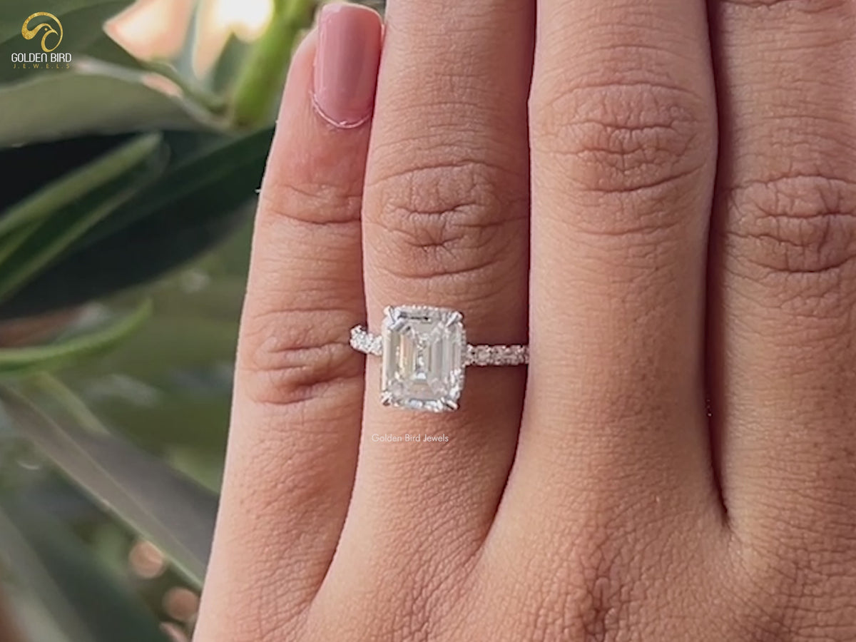 Emerald Cut Hidden Halo Moissanite Ring
