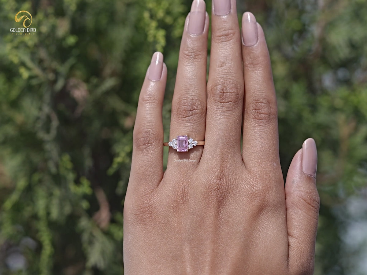 Pink Emerald Gemstone Accent Engagement Ring