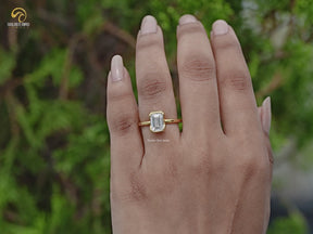 Emerald Cut Lab Diamond Bezel Set Solitaire Ring