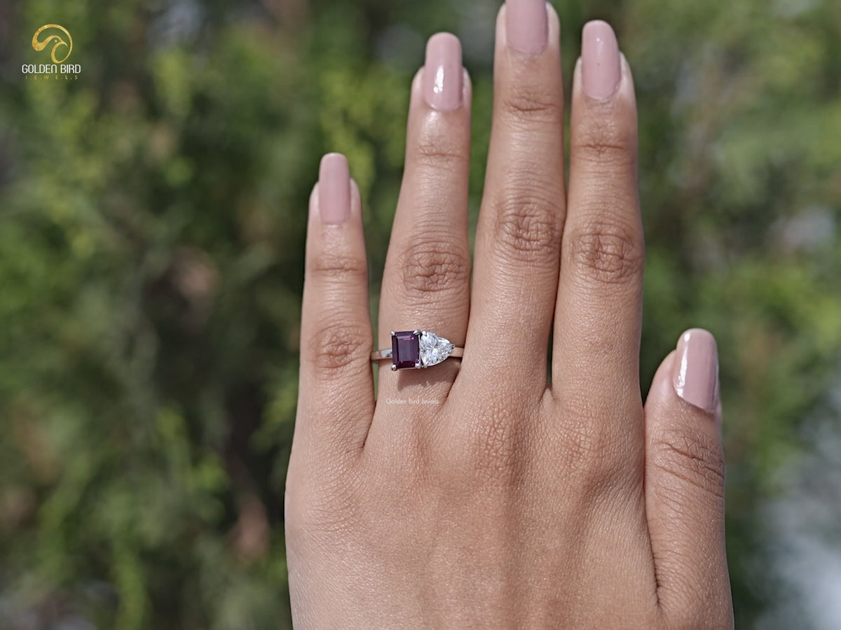 Alexandrite Gemstone And Heart Moissanite Toi Et Moi Ring