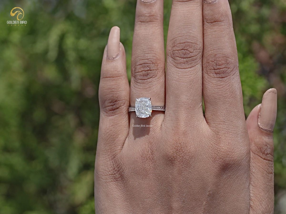 Elongated Cushion Cut Moissanite Solitaire Ring
