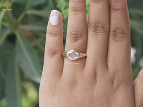 Rose Cut Oval Moissanite Bezel Set Solitaire Ring