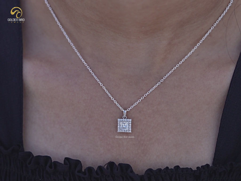 You tube Video of Lab Grown Princess Cut Halo Pendant