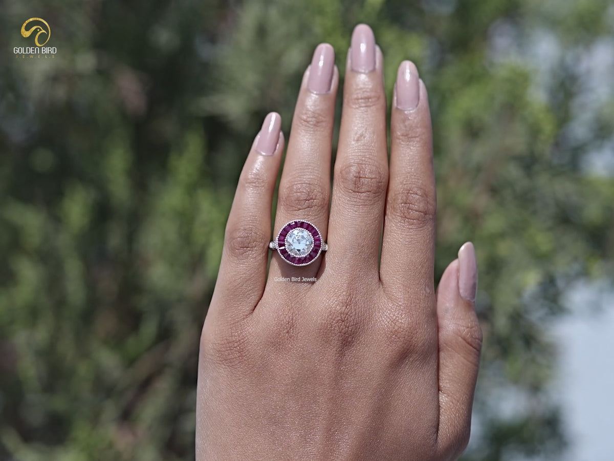 Old European Round Cut Moissanite Halo Ring