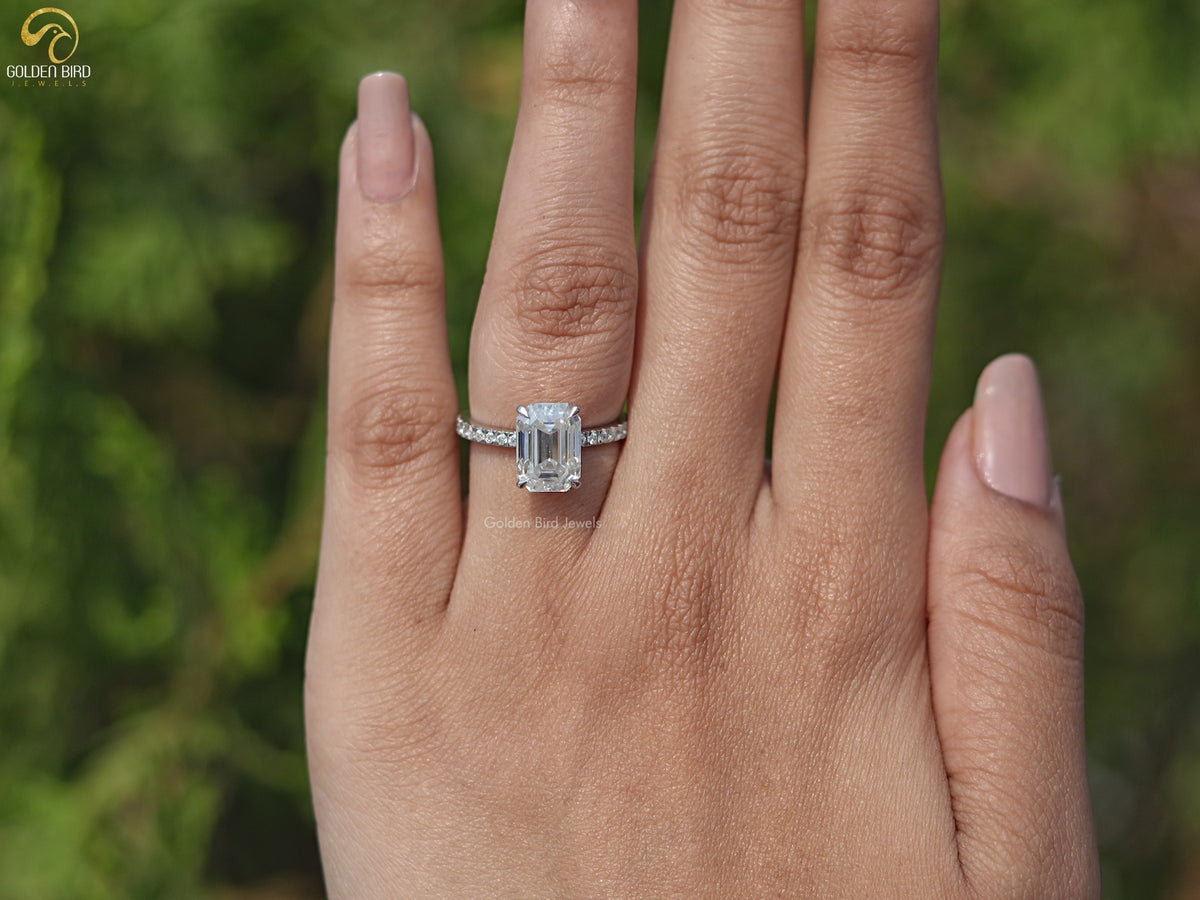 You tube Video of Emerald Cut Moissanite Bezel Set Engagement Ring
