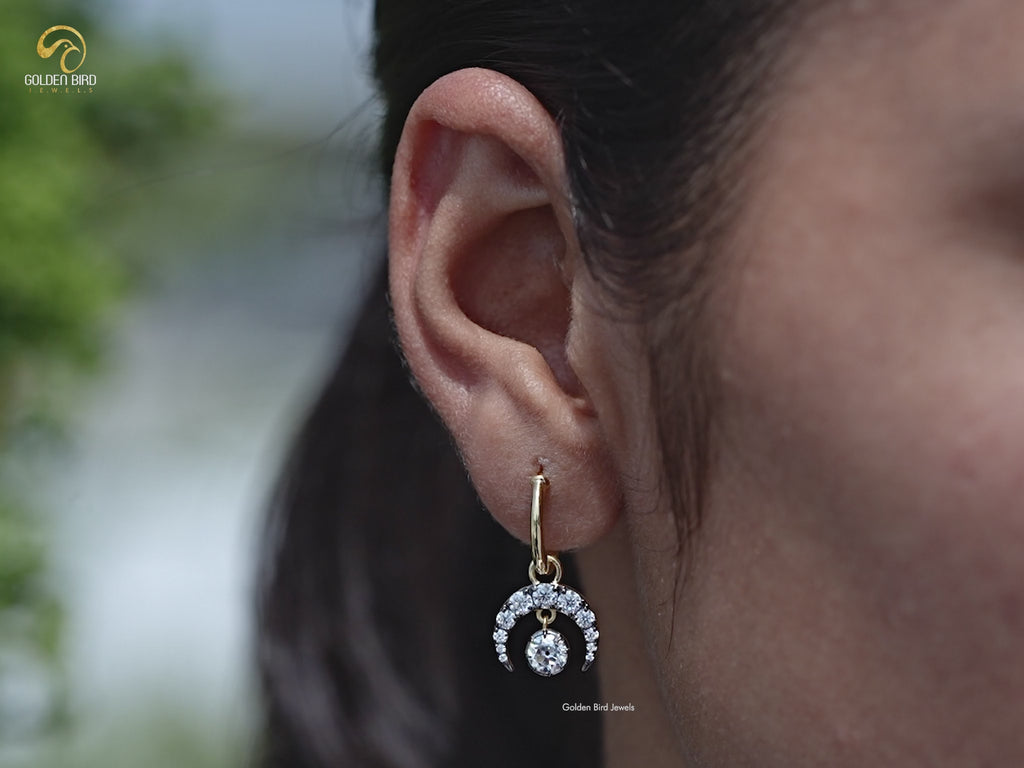 You tube Video of Old European Round Moissanite Dangle Hoop Earrings
