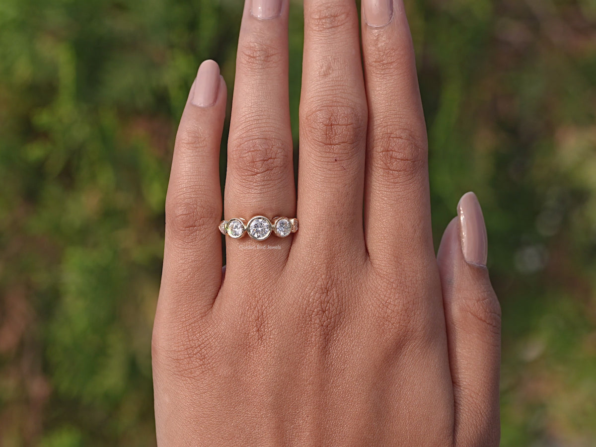 Round Cut Lab Diamond Five Stone Bezel Set Ring