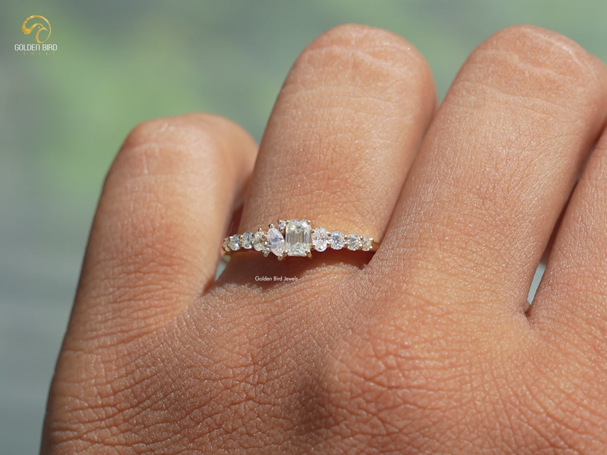 Emerald Cut Moissanite Half Eternity Band