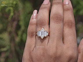 You tube Video Of Step Cut Hexagon Lab Diamond Five Stone Ring