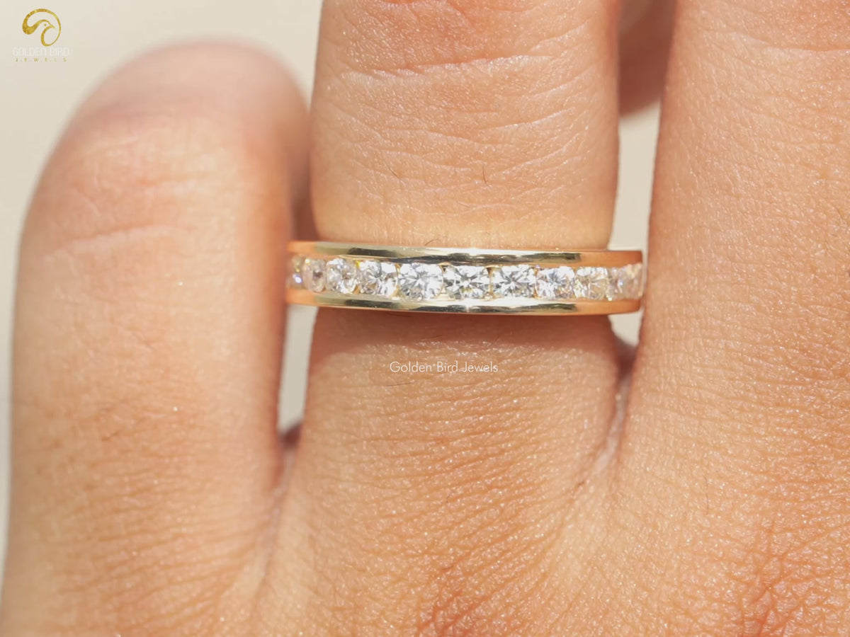 Round Cut Moissanite Half Eternity Channel Set Band