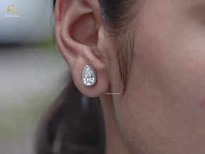 Pear Shaped Lab Diamond Bezel Set Stud Earrings