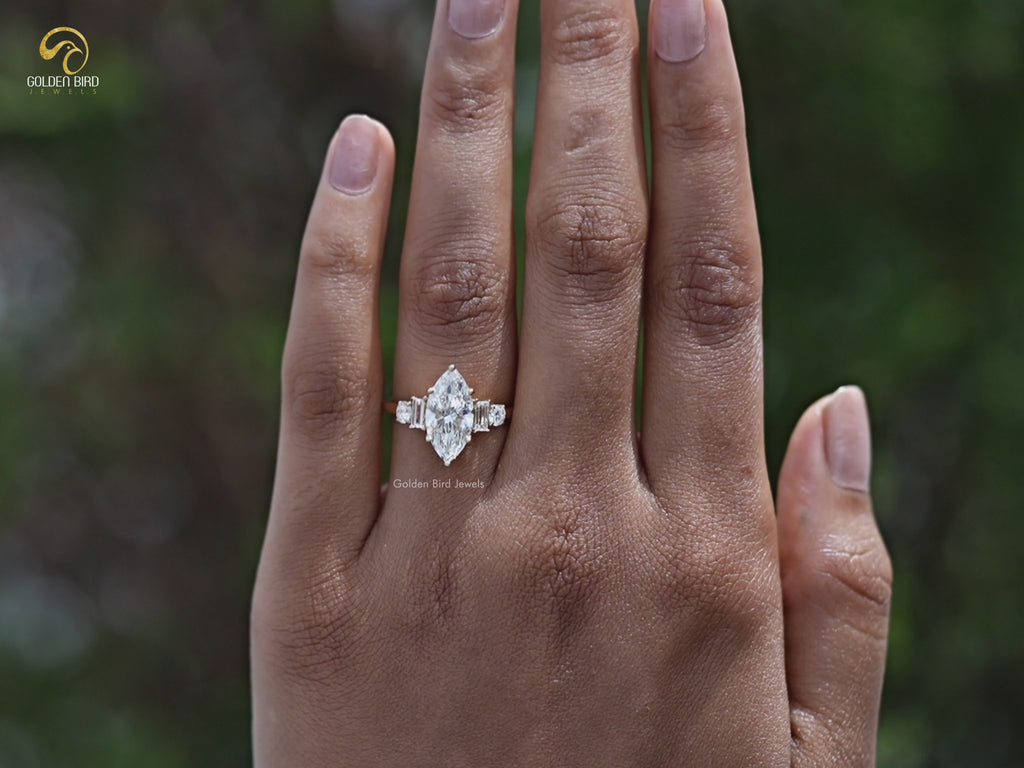 You tube Video Of Marquise And Baguette Lab Diamond Five Stone Ring