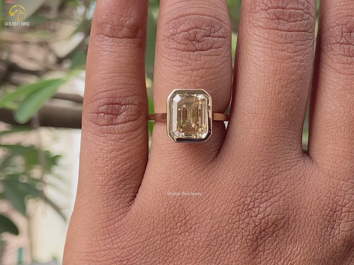 Emerald Cut Solitaire Moissanite Engagement Ring