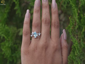Oval Gemstone Leaf Style Accent Bypass Ring