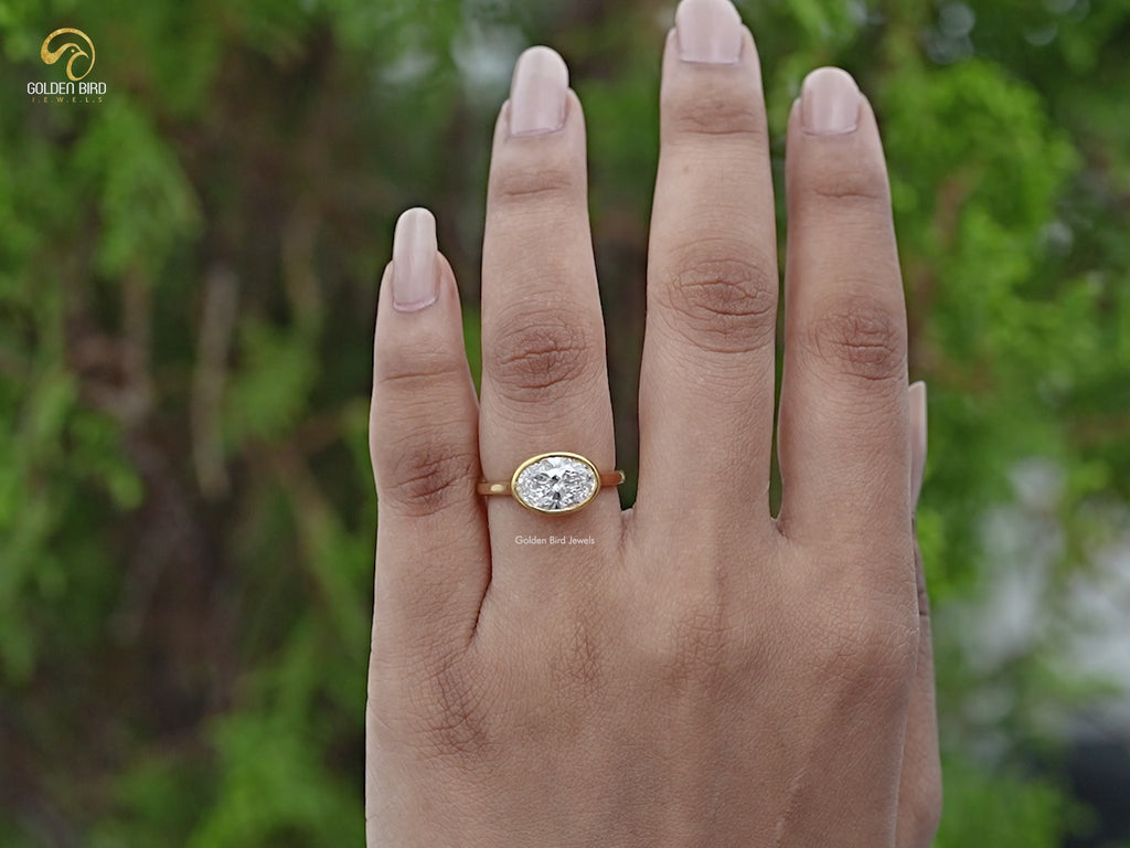 You tube Video Of East West Oval Cut Lab Diamond Bezel Set Ring