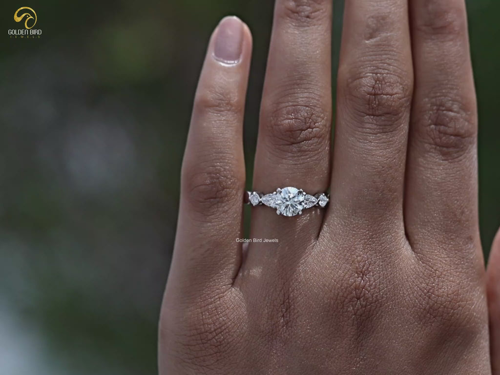 You tube Video Of Round And Pear Cut Lab Diamond Five Stone Ring