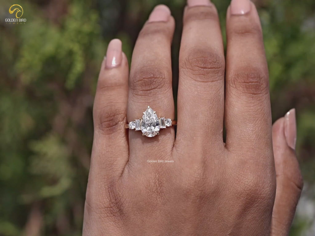 You tube Video Of Pear And Baguette Cut Lab Diamond Five Stone Ring