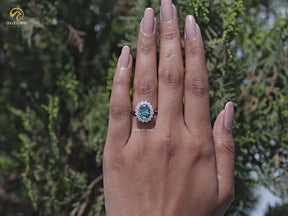 You tube Video of Green Oval Cut Moissanite Halo Engagement Ring