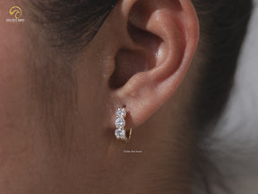 Round Cut Moissanite Small Huggies Hoop Earrings