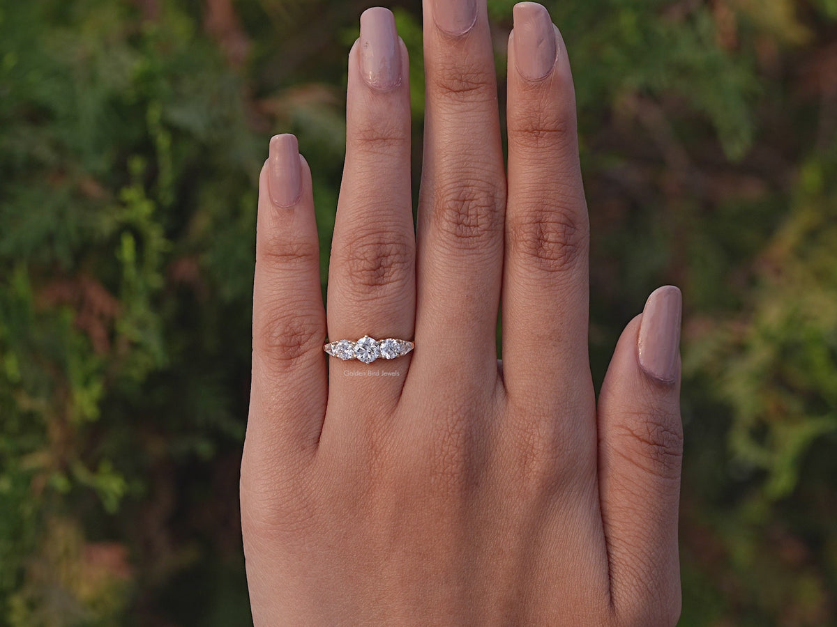 Five Stone Round And Pear Cut Lab Diamond Ring
