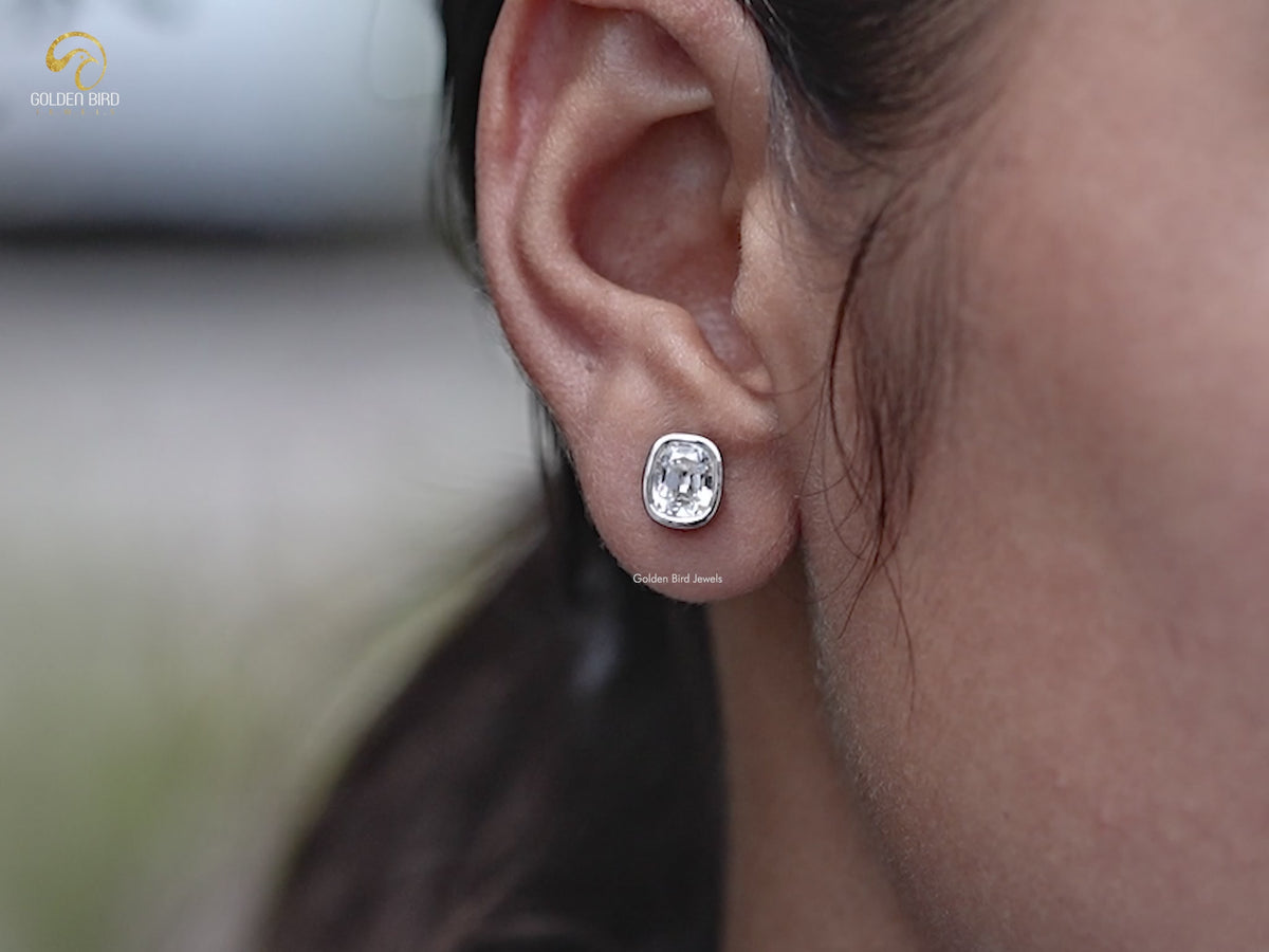 Old Mine Cushion Cut Lab Diamond Stud Earrings