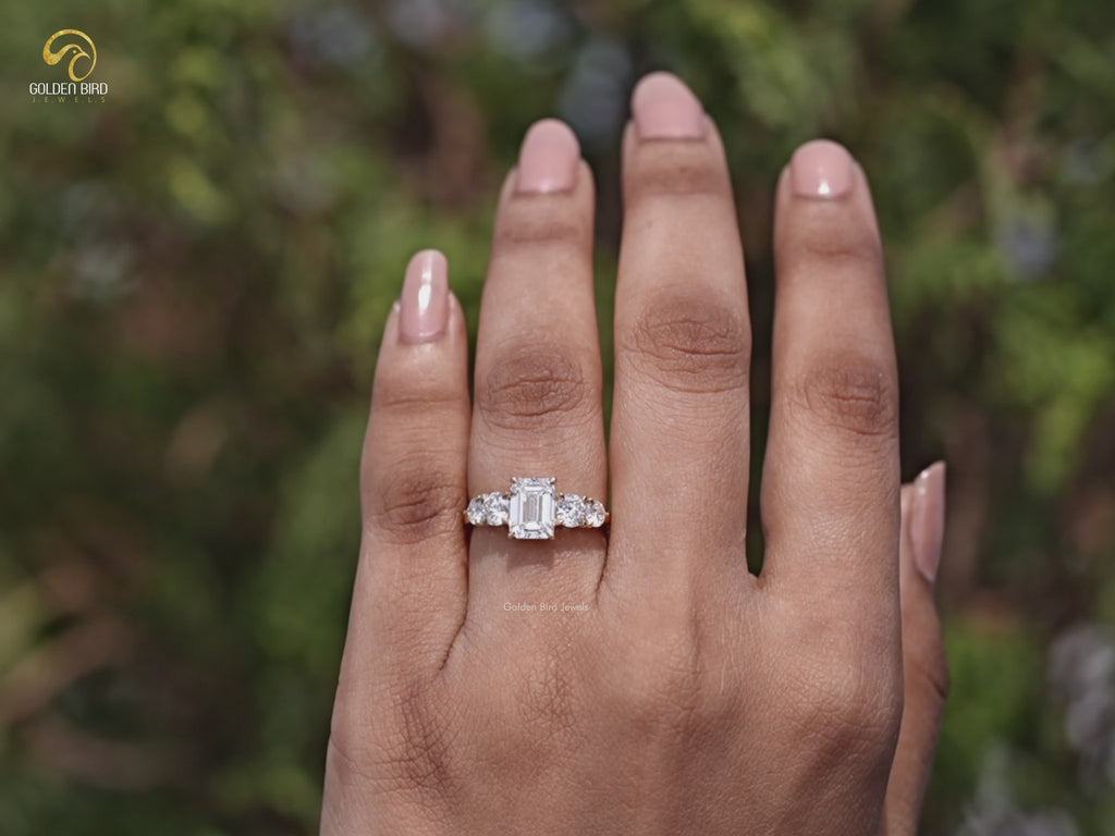 Youtube video of Emerald Cut Lab Diamond Five Stone Ring