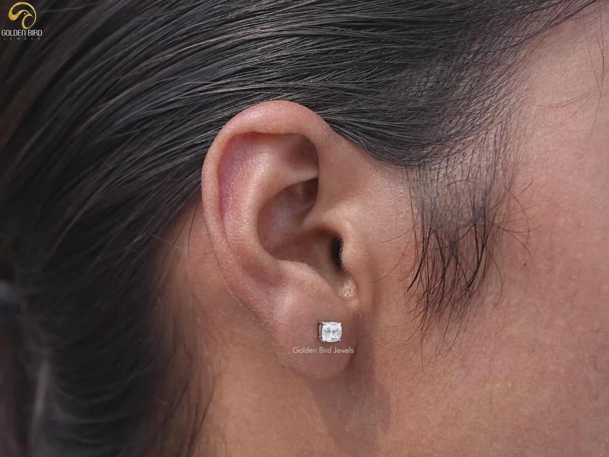 Old Mine Cushion Cut Moissanite Stud Earrings