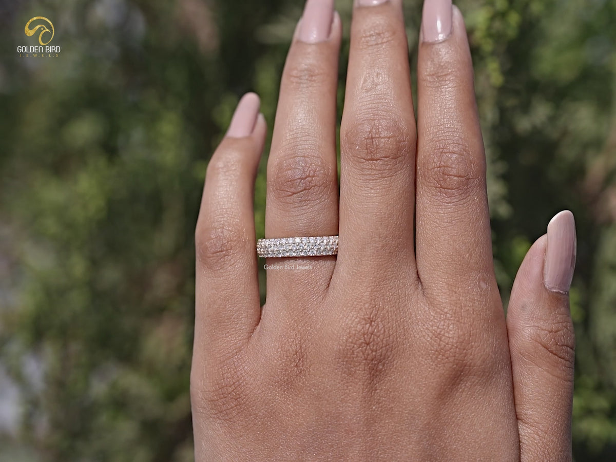 Round Cut Lab Diamond Three Row Pave Band