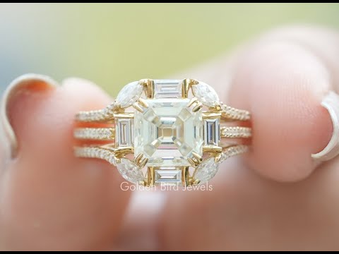 YouTube Video Of Old Mine Asscher Cut Moissanite Cluster Engagement Ring