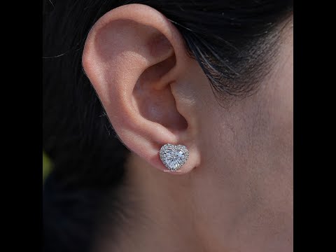 Youtube video of Brilliant Cut Heart Shaped Diamond Halo Stud Earrings