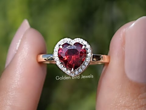 You tube Video of halo stone engagement ring with Red Gemstone
