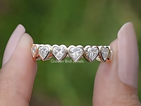 Heart Shaped Moissanite Bezel Eternity Band