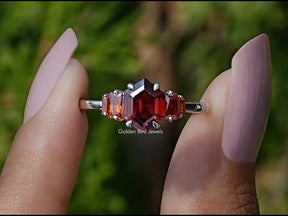 YouTube Video Of Red Ruby Hexagon Cut Gemstone 5 Stone Ring