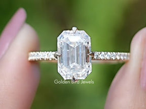 Emerald Cut Moissanite Hidden Halo Engagement Ring