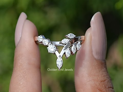 Marquise Cut V Shape Curved  Moissanite Wedding Band