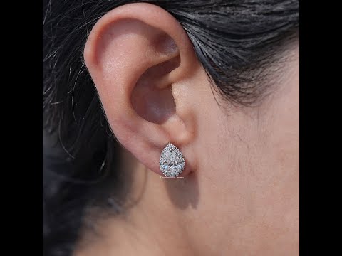 Youtube Video of Brilliant Pear Cut Lab Diamond Halo Stud Earrings