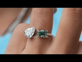 YouTube Video Of Emerald and Pear Cut Moissanite Two Stone Ring