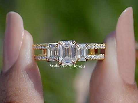 Emerald Cut Moissanite Accent Set Engagement Ring
