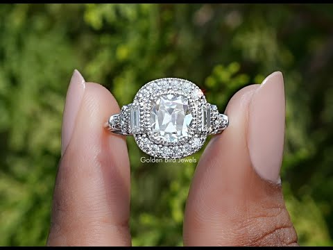 YouTube Video Of Old Mine Cushion Cut Moissanite Halo Accent Ring