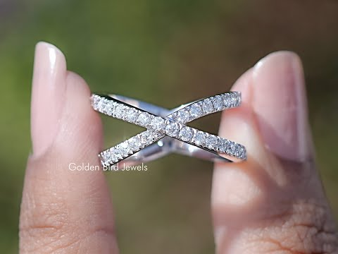 Round Cut Moissanite Cross Half Eternity Band